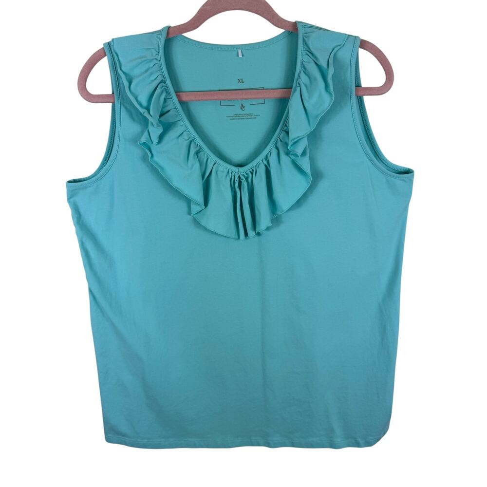 Women's Ruffle V-Neck Sleeveless Blouse - Aqua